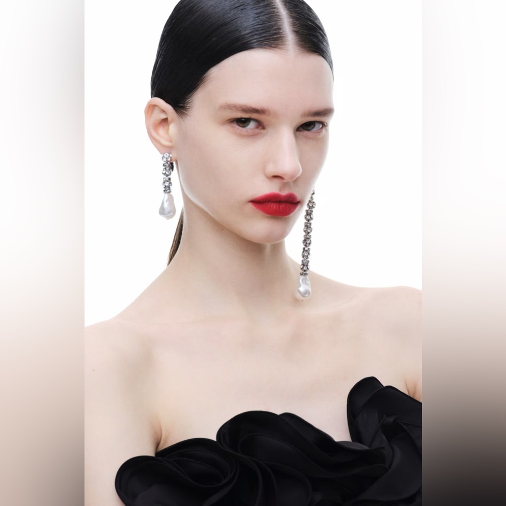 Magda Butrym H&M Rhinestone Pearl Drop Earrings NEW